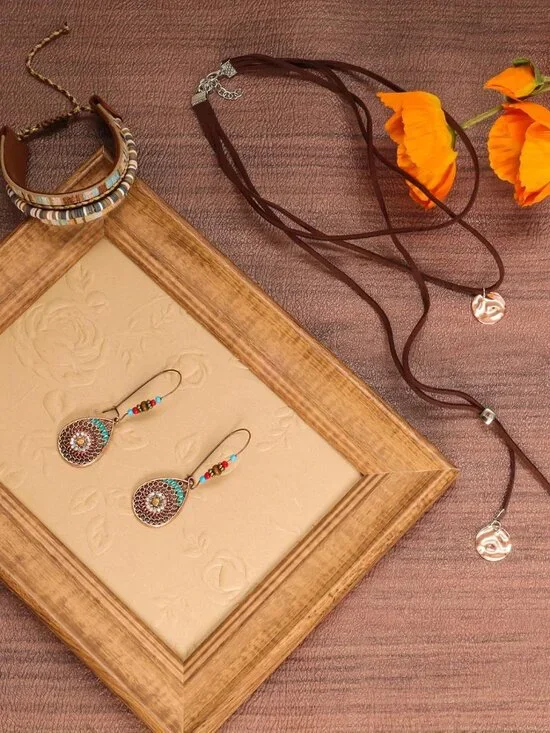 3 Pcs Western Jewelry Set for Women Classic Necklace Bracelet Earrings Bohemian - Picture 5 of 7